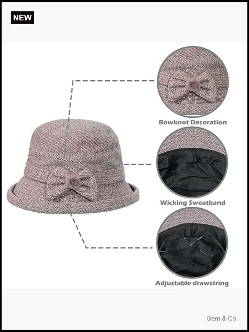 Women Winter Warm Wool Bucket Hat 1920s Vintage Cloche Bowler Hat